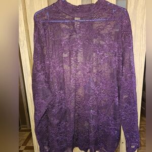 Lane Bryant Sz 26/28 Purple Long Sleeve Lace Top w/Mock Turtleneck Collar